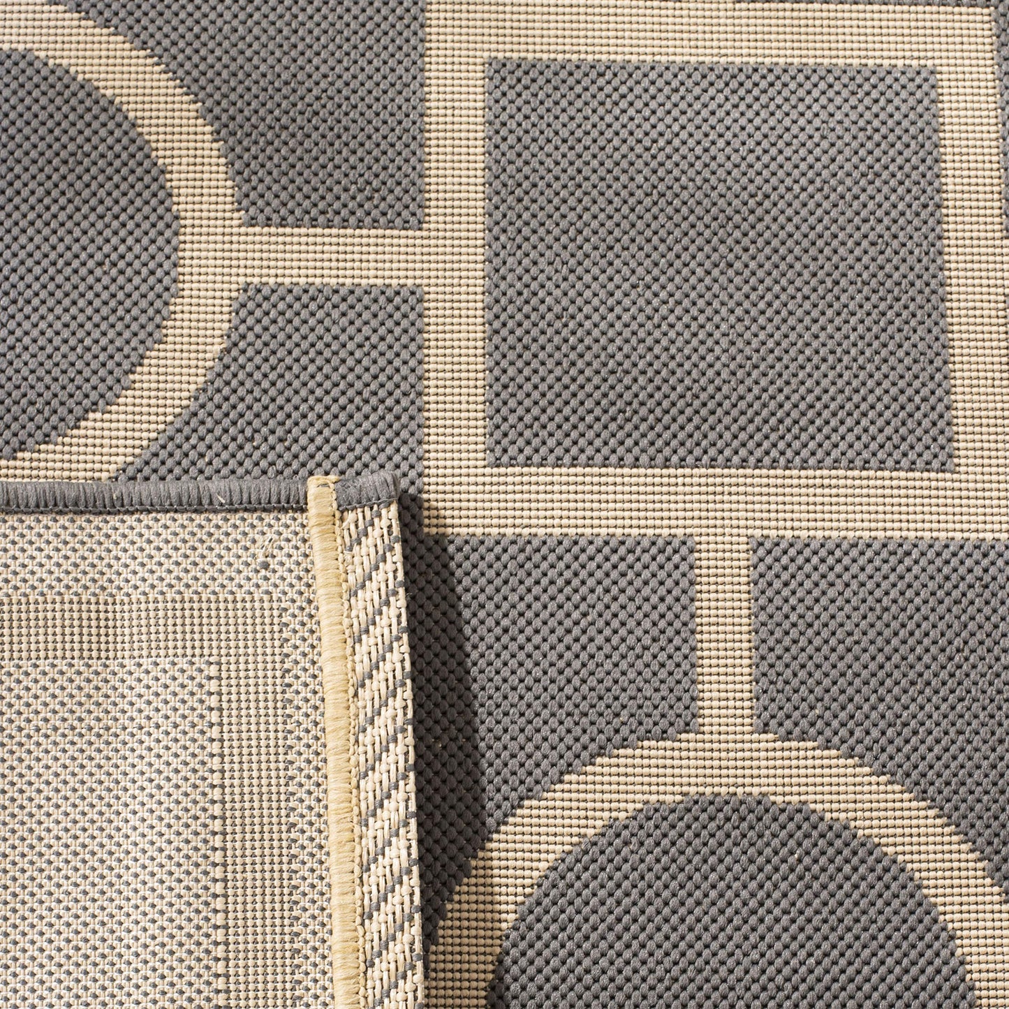 SAFAVIEH Washable Rug Outdoor Courtyard Collection - 7'10" Square, Anthracite & Beige, Non-Shedding & Easy Cleaning, Ideal for Patio, Backyard, Mudroom (CY6925-246)
