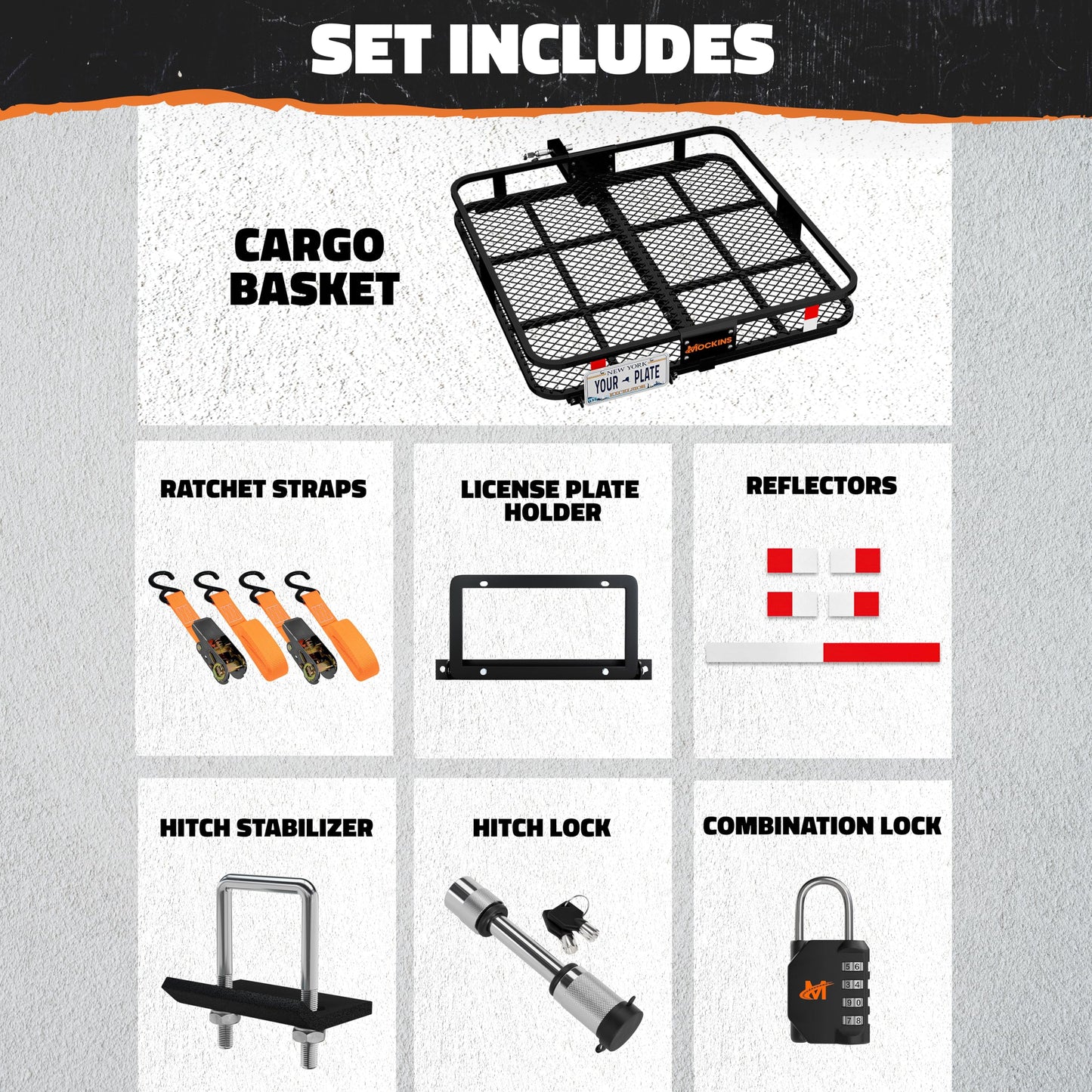 Mockins 40"x40"x6" Extra Deep Square Trailer Hitch Cargo Carrier w/Plate Bracket | 500 Lbs Cap Heavy-Duty Cargo Hitch Carrier for Generators, Appliances, Coolers | Luggage Rack for SUV, Car & Truck