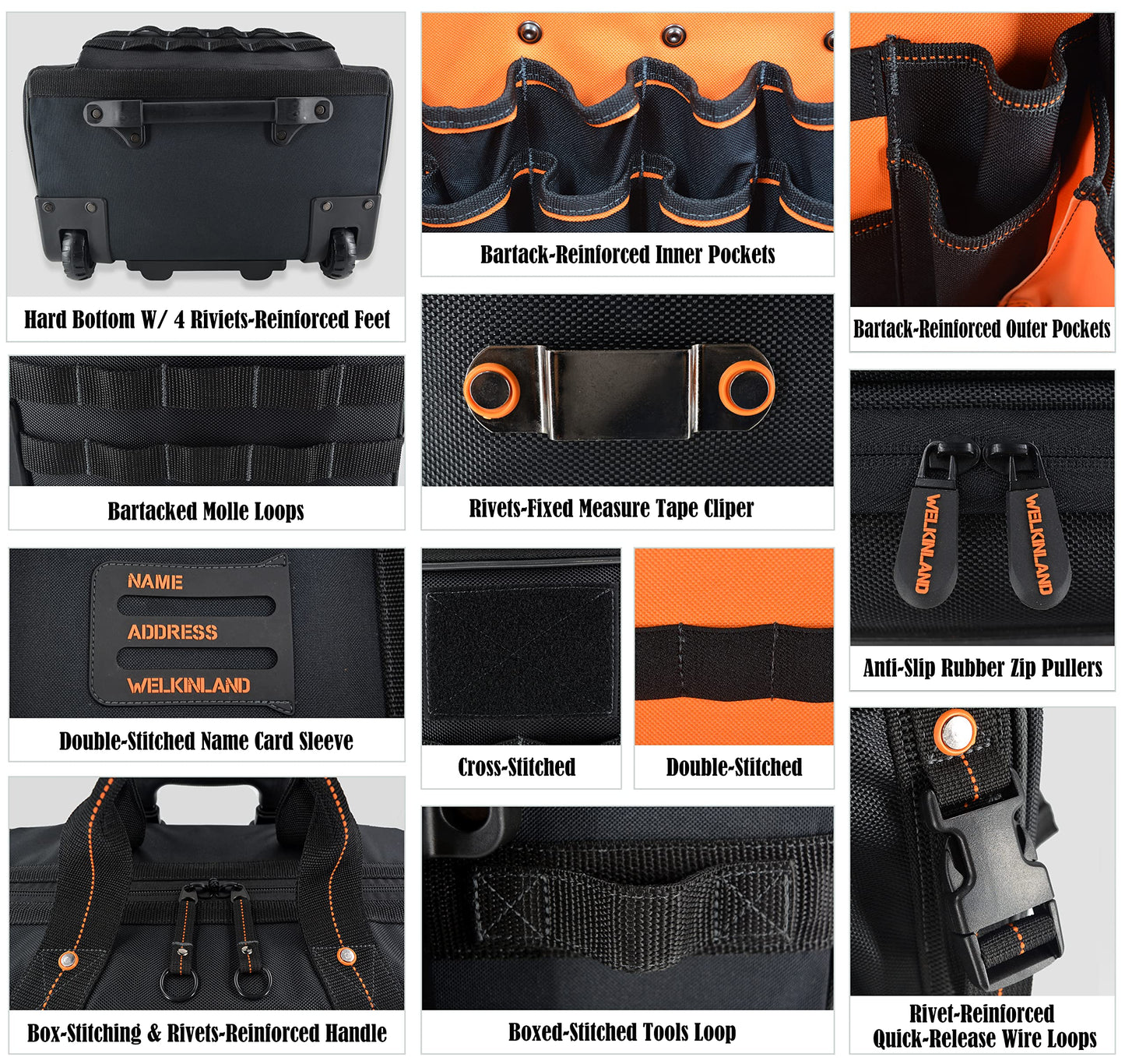 WELKINLAND 46Pockets-26" Rolling tool bag, Tools bag with wheels, Rolling tote bag, Tool tote, HVAC tools bags, Electrician tool bag, Tool bag organizer, Tool bags for men