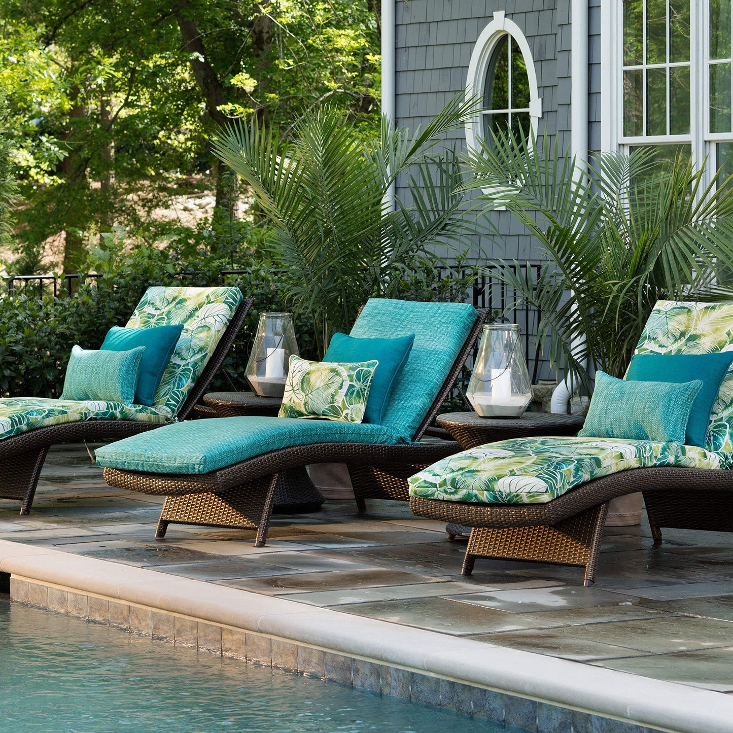 Pillow Perfect Botanical Indoor/Outdoor 1 Piece Split Back Chaise Lounge Cushion, 1 Count, 72.5" x 21", Green/Ivory Key Cove