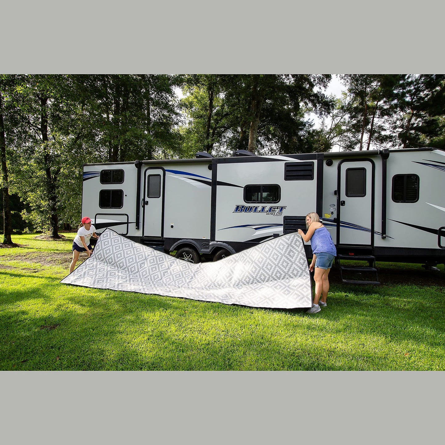 Mountain Mat Earth-Friendly RV Patio Mat Size 8' x 16' for Campers, Campsites - Premium 5 mm Thick Heavy Duty, Waterproof, Reversible Rugs Recycled Polypropylene, with Carry Bag (8' x 16', Grey)