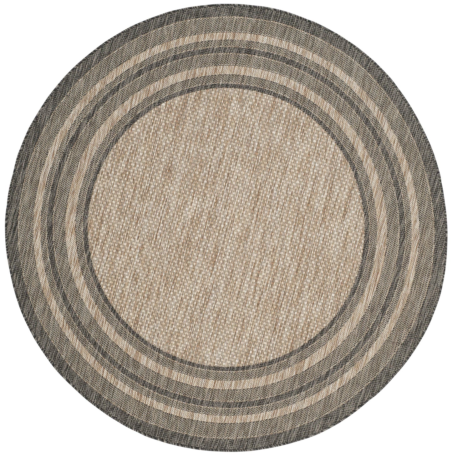 SAFAVIEH Courtyard Collection 6'7'' Round Natural / Black CY8475 Indoor/ Outdoor Patio Backyard Mudroom Area Rug