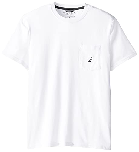Nautica Men's Solid Crew Neck Short Sleeve Pocket T-Shirt, White, Large