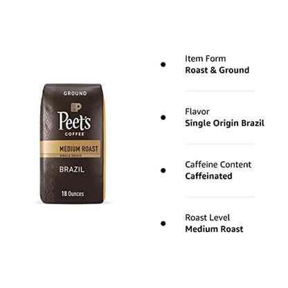 Peet's Coffee, Medium Roast Ground Coffee - Single Origin Brazil 18 Ounce Bag