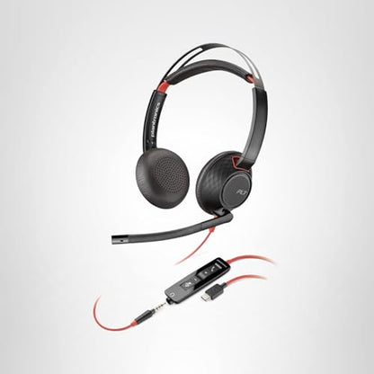 Poly Blackwire 5220 Wired Headset - Flexible Boom Mic - Noise Cancelling Headphones with Mic - USB-C, USB-A, 3.5mm - Ergonomic Over-Ear Design - Works with Microsoft Teams, Zoom - Work from Home