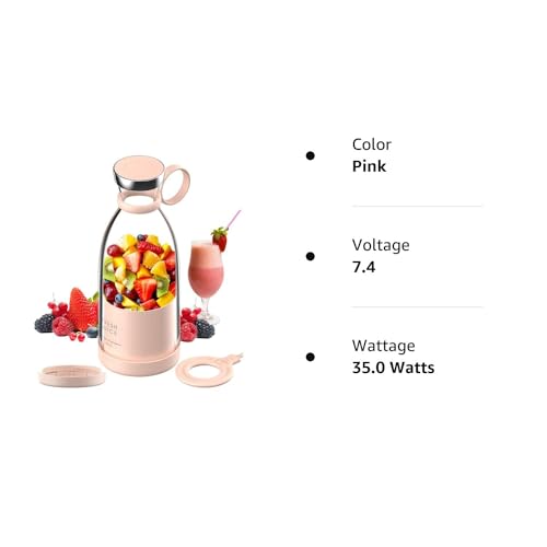 OTPEIR Portable Blender for Shakes and Smoothies with 11.83 Oz Travel Cup and Lid,Durable Stainless Steel Blades for Juice Blending Performance, Pink