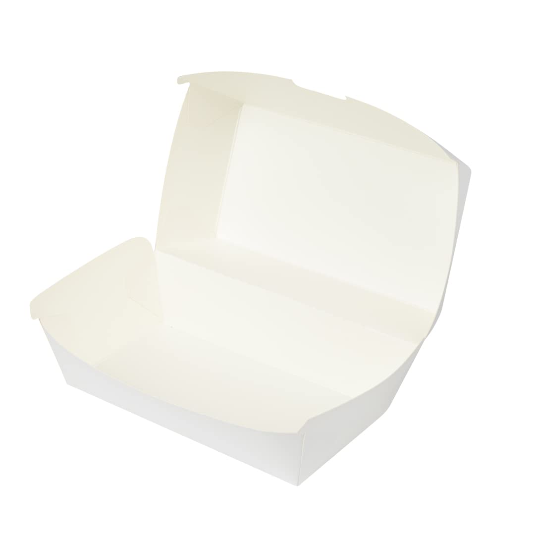 Restaurantware Bio Tek 6.7 x 3.5 x 3.5 Inch Clamshell Food Containers 100 Disposable Sandwich Containers - Hinged Lid Tab-Lock Closure White Paper Hot Dog Containers Recyclable Greaseproof