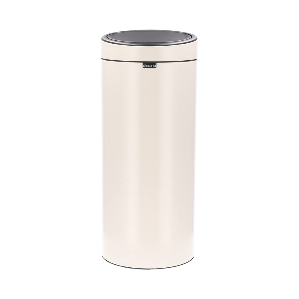 Brabantia Press-Top Kitchen Trash Can | Soft Beige | 8 Gallon / 30L | Home Trash Can with Soft-Touch Stay-Open Lid & Removable Inner Bucket | + Trash Bags