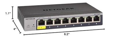 NETGEAR 8-Port Gigabit Ethernet Smart Switch (GS108T) - Managed, with 1 x PD Port, Optional Insight Cloud Management, Desktop or Wall Mount, Silent Operation, and Limited Lifetime Protection