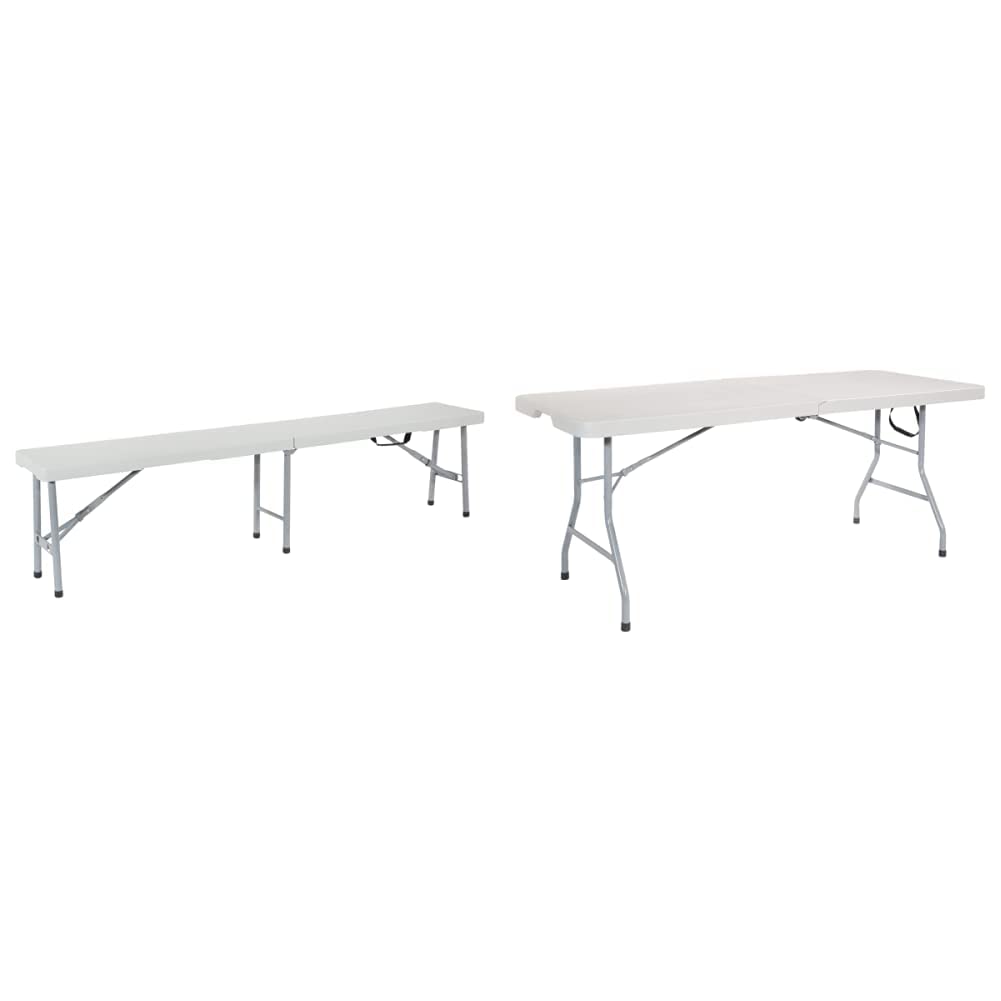 Office Star Resin 6 Foot Folding Bench and 6 Foot Resin Center-Folding Portable Table