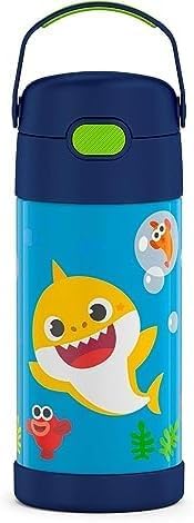 THERMOS FUNTAINER Water Bottle - 12 Ounce Kids Stainless Steel Vacuum Insulated - Baby Shark Design