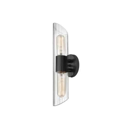 Dainolite SAM-162W 2-Light Vanity Light Fixture, Matte Black, Clear Fluted Glass Shade, 16in  for Bedroom, Office, Hall or Foyer