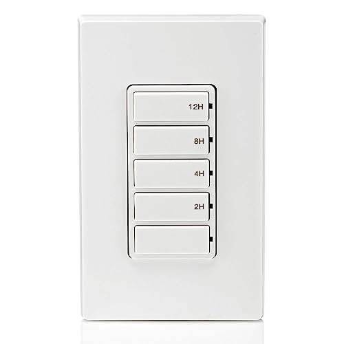 Leviton Countdown Timer Switch for bathroom fan and household lights, 5-10-15-30 min, No Neutral Required, Single Pole, 15A, 1/2 HP/9.8A Fan/Motor, DT130-1LW, White