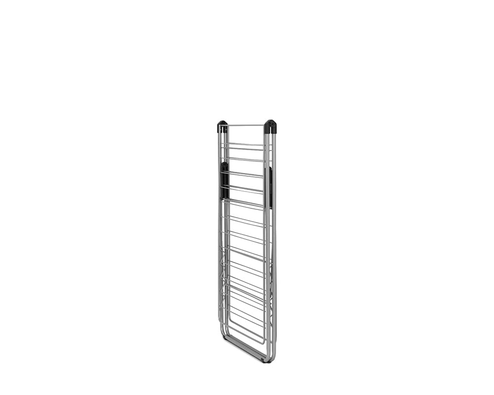 Brabantia HangOn Clothes Drying Rack | 82ft (25m) | Metallic Gray | Large Indoor Clothes Airer Laundry Stand with 2 Fold-Out Wings & Hanger Hooks, Folds Flat | Fits 2 Full Loads