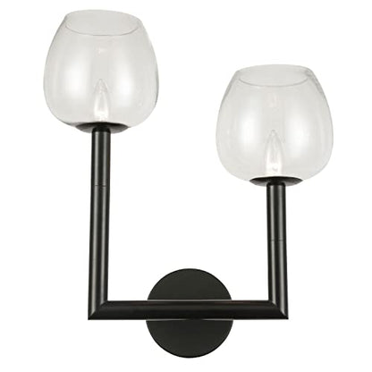 Dainolite 2 Light Wall Sconce, Incandescent, Metal, Black, Clear Glass, Model NOR-L-112W-MB-CLR
