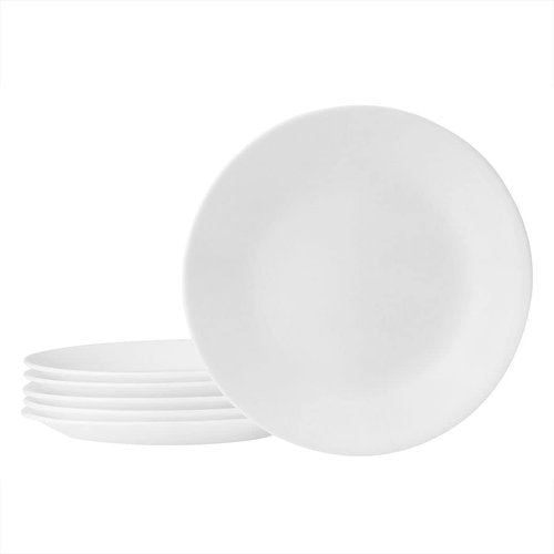 Corelle Vitrelle 6-Piece Salad Plate Set - Chip Resistant Triple Layer Glass | 6.75-Inch Winter Frost White