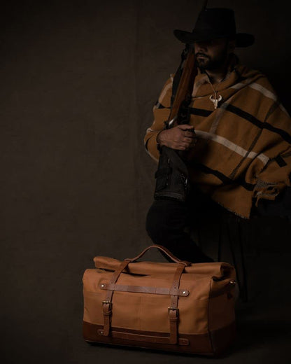 Trip Machine Company Motorcycle Outlaw Duffel Bag 50L Waterproof Leather Roll-Top Touring Luggage with Mounting Straps, Shoulder Strap & Rain Cover, Vintage Tan