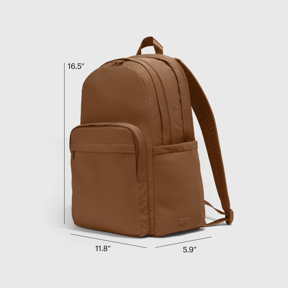 Away Featherlight Large Backpack for Travel & Work - Ergonomic Lightweight Bag with 16 Inch Laptop Sleeve, Passport Pocket & Trolley Sleeve, Amaro Brown