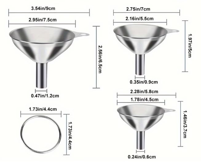 Stainless Steel Funnel Set by [Brand Name] - 3-Pack Small Mouth Funnels for Efficient Pouring | Food Grade & Dishwasher Safe