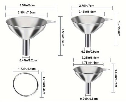 Stainless Steel Funnel Set by [Brand Name] - 3-Pack Small Mouth Funnels for Efficient Pouring | Food Grade & Dishwasher Safe