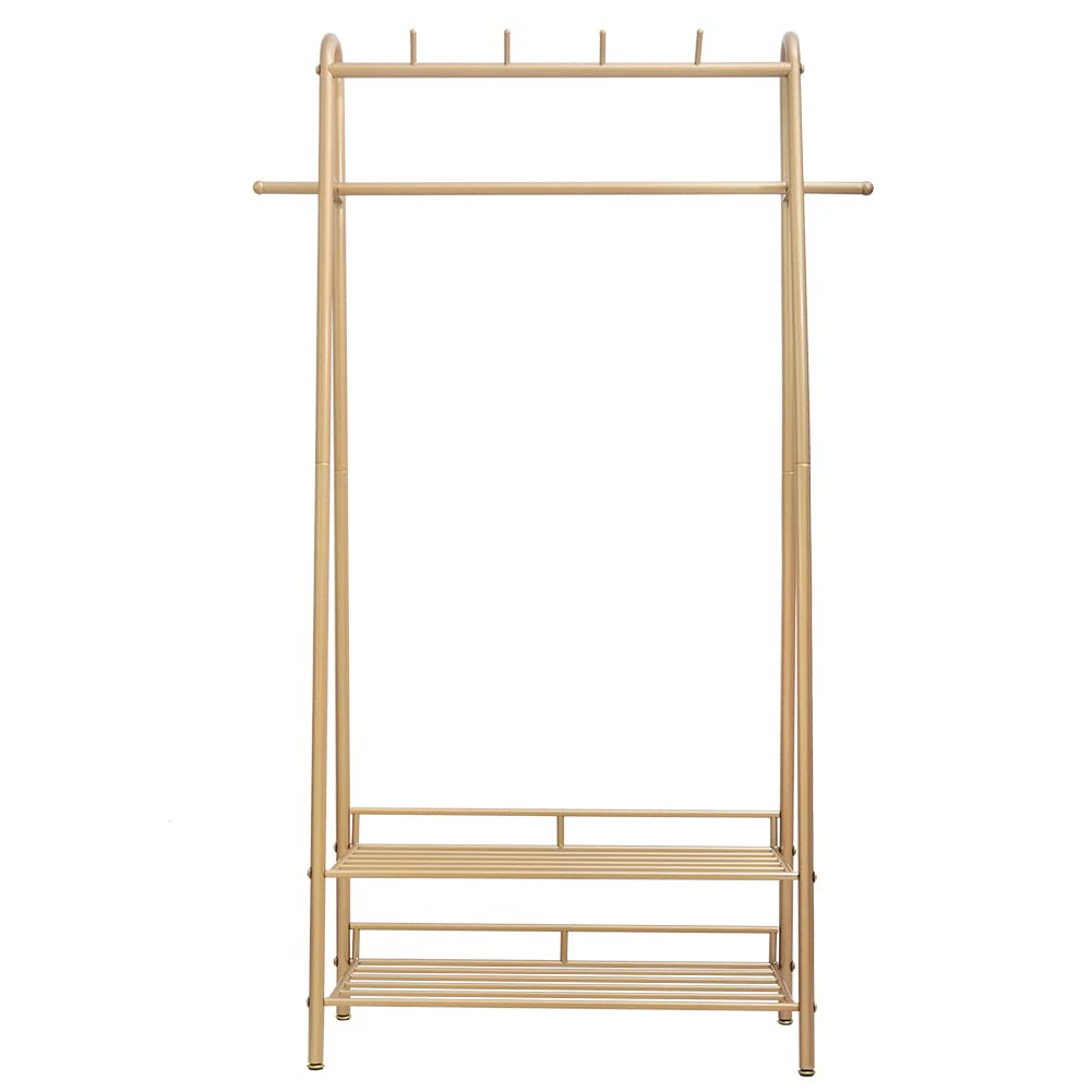 Cre Cra Gold Clothing Rack Freestanding Industrial Garment Rack with Double Shelves Heavy Duty Metal Modern Clothes Rack Stand Multi-functional Coat Hanger Rack Stand for Boutiques Bedroom