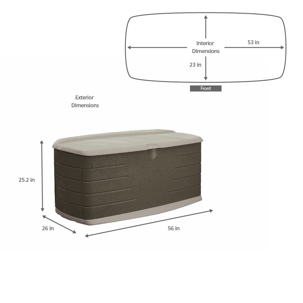 Rubbermaid Large Resin Outdoor Storage Deck Box with Seat (90 Gal), Weather Resistant, Brown, Deck Organization for Home/Backyard/Pool Chemicals/Toys/Garden Tools/Porch/Patio Cushions