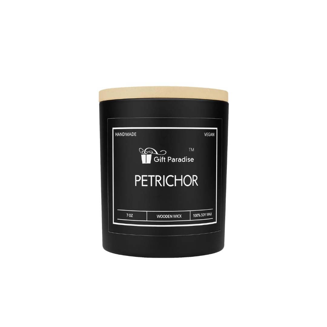 Gift Paradise® After Rain Candle (Petrichor) – 7 oz Soy Wax Candle with Wooden Wick, Fresh Earthy Rain Scent, Long Lasting Burn, Calming Nature Aroma, Luxury Glass Jar Gift for Home & Office