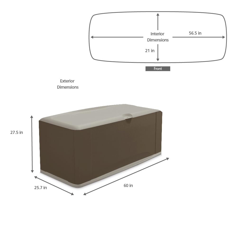 Rubbermaid Extra Large Resin Outdoor Storage Deck Box with Seat (120 Gal), Weather Resistant, Brown, Deck Organization for Home/Backyard/Pool Chemicals/Toys/Garden Tools/Porch/Patio Cushions