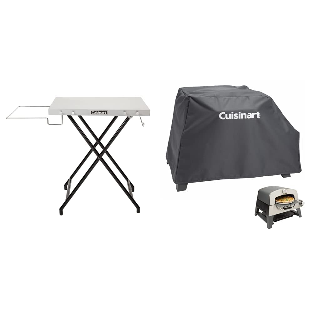 Cuisinart CPT-2110 Fold 'n Go Prep Table & Grill Stand, Portable Outdoor Food Prep Station & CGC-103 3-in-1 Pizza Oven Grill Cover, (Cover fits CGG-403)