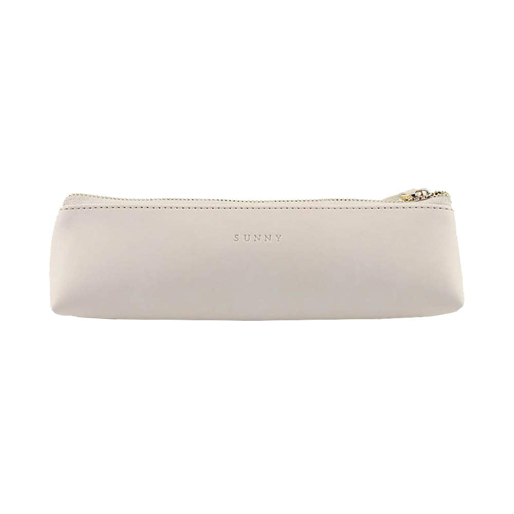 Doraking Cosmetic Makeup Bag Pen Stationery Case PU Leather Small Pencil Pouch for Students Zipper Bag for Pens, Pencils, Markers (Apricot)