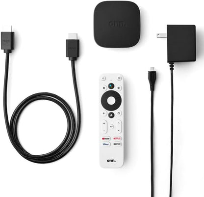 ONN Android TV 4K UHD Streaming Device with Voice Remote Control Google Assistant & High Speed HDMI Cable (100026240) Black