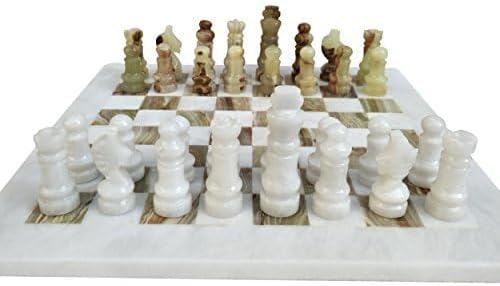 Handmade Staunton White and Green Onyx Marble Chess Board Game Set - Best Board Games for Home Décor Gifts - Suitable for Table Décor - Non Go Board Game - Non Checker Board Game