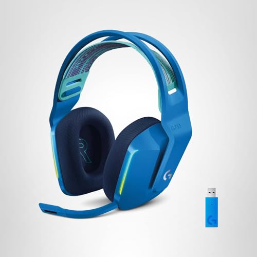 Logitech G733 Lightspeed Wireless Gaming Headset with Suspension Headband, LIGHTSYNC RGB, Blue VO!CE mic Technology and PRO-G Audio Drivers - Blue