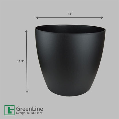 Greenline Manufacturing Memphis 15" Round Indoor Floor Planter Pot – Lightweight & Durable Plastic, Modern Design, Made in USA, Recyclable Large Plant Container for Home & Office Décor (Black)