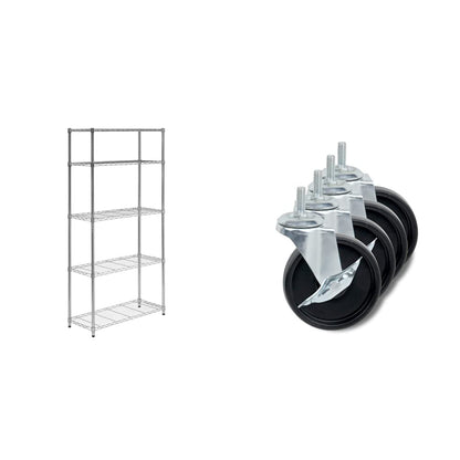 Honey-Can-Do 5-Tier Heavy Duty Shelving Unit Bundle with Caster Wheels (4-Inch) | Storage Solutions for Kitchen & Garage