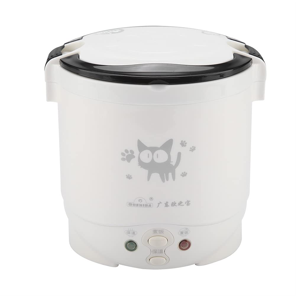 12V 100W 1L Electric Portable Rice Cooker for Car, Multifunctional Food Steamer, White, Non-Stick Coating