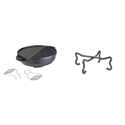 Lodge Cast Iron Cookware Bundle with Reversible Grill/Griddle, Wok, Handles and 4-in-1 Camp Tool