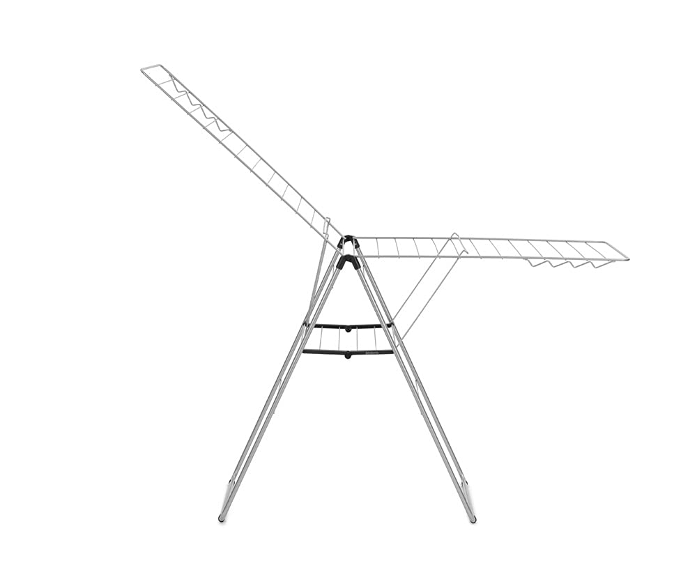 Brabantia HangOn Clothes Drying Rack | 82ft (25m) | Metallic Gray | Large Indoor Clothes Airer Laundry Stand with 2 Fold-Out Wings & Hanger Hooks, Folds Flat | Fits 2 Full Loads