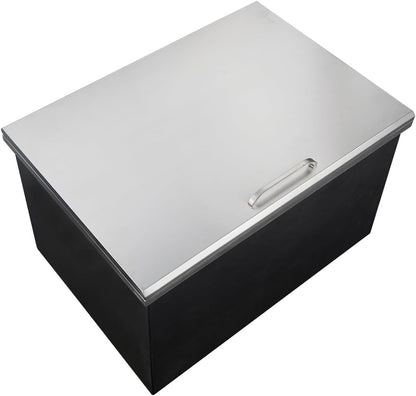 Garvee Drop-in Ice Chest, Large Capacity Stainless Ice Bin with Lid & Drain-Pipe Set, Commercial Grade Insulated Ice Bucket for Cold Wine Beer, Non-Electric 24H Cold Retention for Outdoor Kitchen&Bar