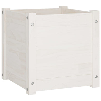 Xolmizyn Square Wooden Planter Box, 15.7 inch Rustic White Solid Pine Garden Flower Pot for Indoor Outdoor Decor, Patio Balcony Plant Container