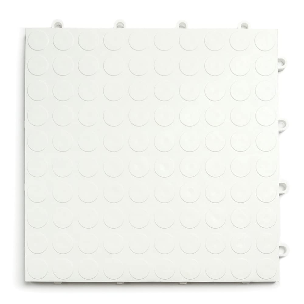 Big Floors GarageDeck Garage Floor Tiles, Interlocking Garage Flooring, Coin Pattern Non-Slip Heavy-Duty Copolymer Modular Tile (White, 48 Pack of 12 x 12" Tiles, 48 Sq Ft)