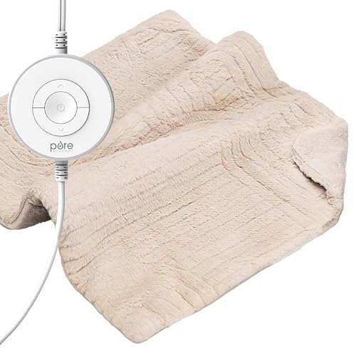 Pure Enrichment PureRadiance Luxury Heating Pad for Cramps, Back, Neck, & Shoulder Pain Relief, Patented Design, Soft Faux Fur & Micromink, 6 Heat Settings, Machine Washable, 12”x24”(Cloud)