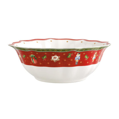 Villeroy & Boch Toy's Delight Christmas Collection Salad Serving Bowl, Premium Porcelain, Large 94 oz Capacity, 12.75 x 4.5 in, White/Red/Colorful