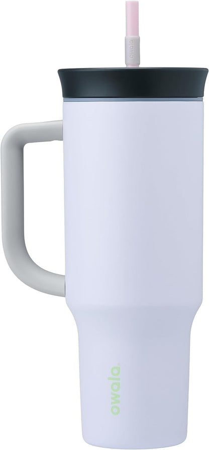 Owala Stainless Steel Triple Layer Insulated Travel Tumbler with Spill Resistant Lid, Straw, and Carry Handle, BPA Free, 40 oz, Purple (Bunny Hop)
