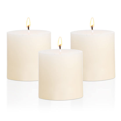 3×3 Ivory Pillar Candles Set of 3 Unscented Handpoured Weddings, Home Decoration, Restaurants, Spa, Church Smokeless Cotton Wick - Ivory 90 Hour
