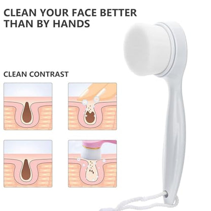 2 Pack Soft Bristle Facial Cleansing Brush for Deep Pore Cleaning, Face Exfoliating Scrub Brush for Face Cleansing Skincare Massaging (Pink and Jade White)