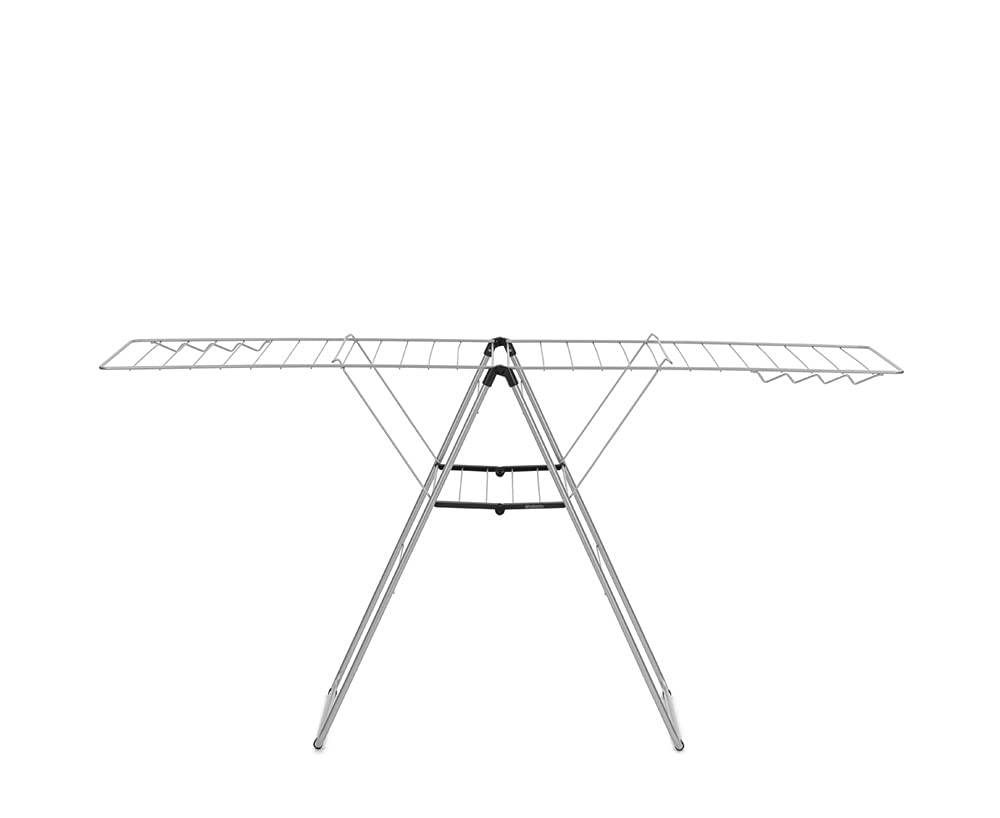 Brabantia HangOn Clothes Drying Rack | 82ft (25m) | Metallic Gray | Large Indoor Clothes Airer Laundry Stand with 2 Fold-Out Wings & Hanger Hooks, Folds Flat | Fits 2 Full Loads