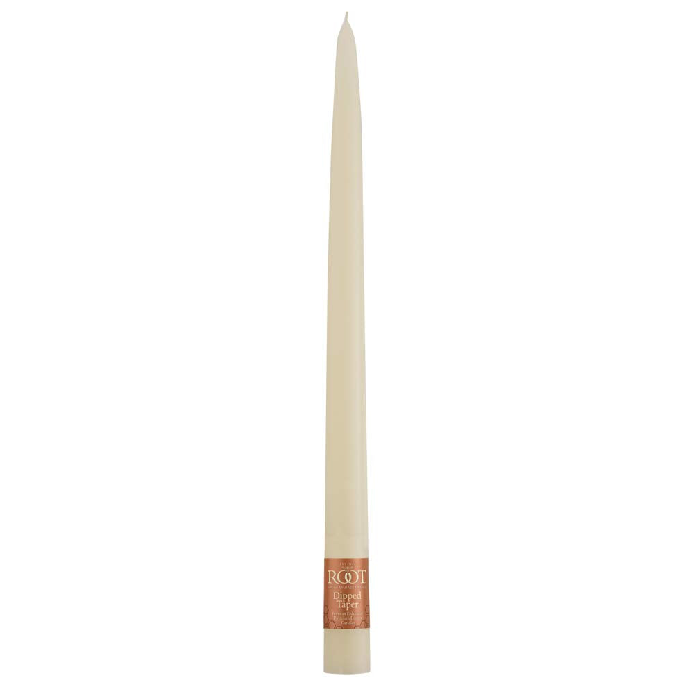 Root Candles 12-Count Unscented Taper Candles Smooth Hand-Dipped Dripless Beeswax Enhanced Boxed Candle Set, 12-Inch, Ivory