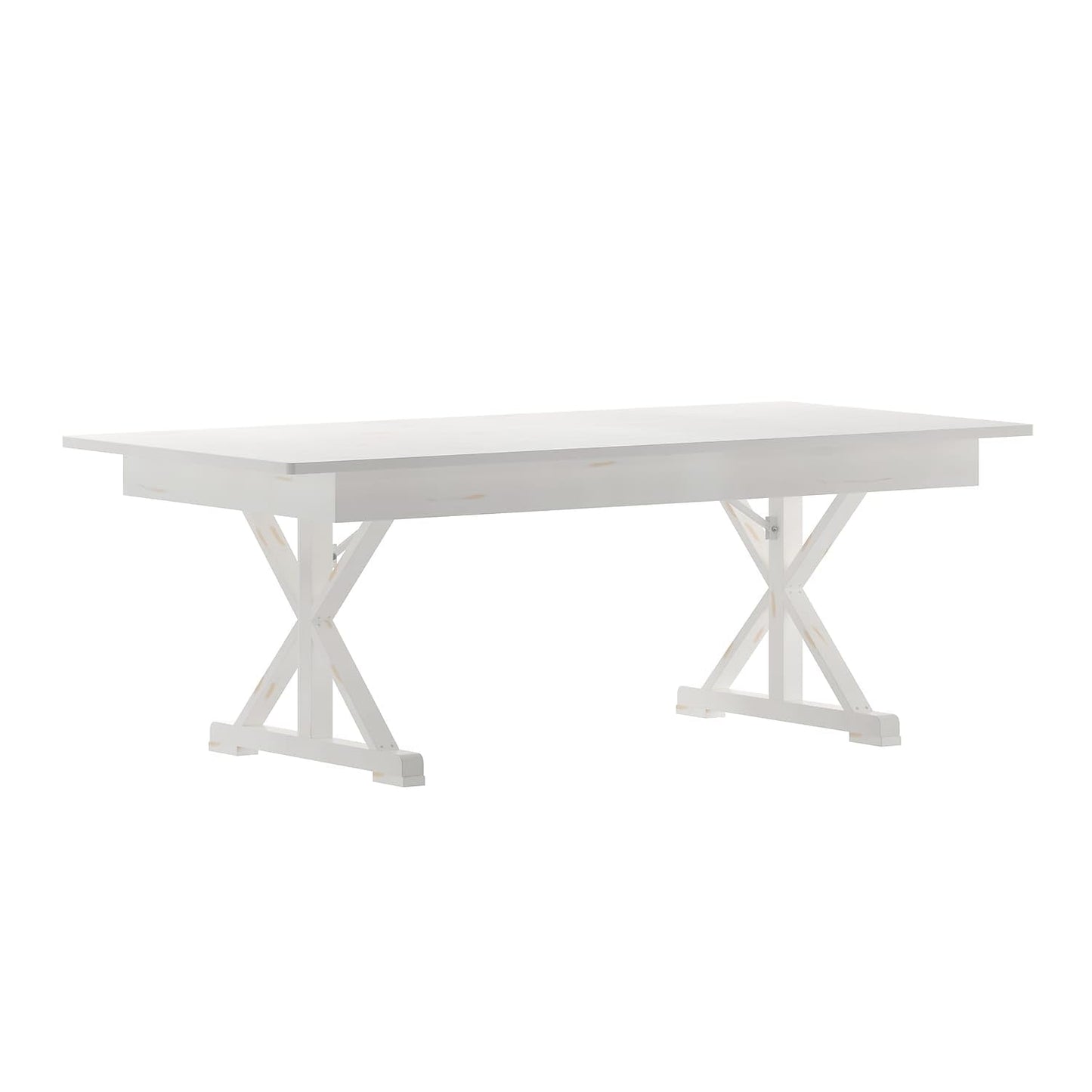Flash Furniture Hercules Folding Farmhouse Dining Room Table with X Legs, Commercial Grade Rectangular Solid Pine Farm Table for 8, 7' x 40", Antique Rustic White