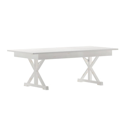 Flash Furniture Hercules Folding Farmhouse Dining Room Table with X Legs, Commercial Grade Rectangular Solid Pine Farm Table for 8, 7' x 40", Antique Rustic White
